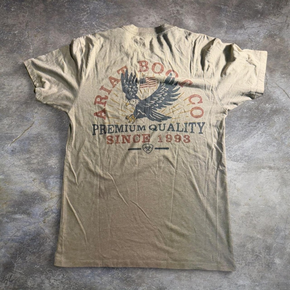 Ariat Boot Co Graphic Tee Tan Eagle American Flag Western Shirt S